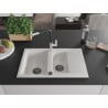 Mexen Gaspar Granitspüle 1,5-beckig mit Abtropffläche und Küchenarmatur Flora, weiß - 6507-20-670401-07-B
