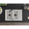 Mexen Gaspar Granitspüle 1,5-Becken mit Abtropffläche und Küchenarmatur Flora, weiß - 6507-20-670401-07-B