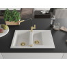 Mexen Gaspar 1,5-Kammer-Spülbecken aus Granit mit Abtropffläche und Küchenarmatur Flora, weiß - 6507-20-670401-57-G