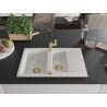Mexen Gaspar Granitspüle 1,5-becken mit Abtropffläche und Küchenarmatur Flora, weiß - 6507-20-670401-57-G
