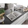Mexen Gaspar Granitspüle 1,5-Becken mit Abtropffläche und Küchenarmatur Flora, weiß - 6507-20-670401-57-B