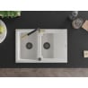 Mexen Gaspar Granitspüle 1,5-Becken mit Abtropffläche und Küchenarmatur Flora, weiß - 6507-20-670401-57-B