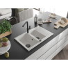 Mexen Gaspar Granitspüle 1,5-Becken mit Abtropffläche und Küchenarmatur Flora, weiß - 6507-20-670401-70-B