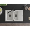 Mexen Gaspar Granitspüle 1,5-Becken mit Abtropffläche und Küchenarmatur Flora, weiß - 6507-20-670401-70-B