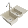 Mexen Gaspar Granitspüle 1,5-Kammer mit Abtropffläche und Küchenarmatur Flora, beige - 6507-69-670401-00