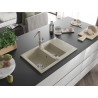 Mexen Gaspar 1,5-Kammer Granitspüle mit Abtropffläche und Küchenarmatur Flora, beige - 6507-69-670401-00