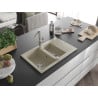 Mexen Gaspar Granitspüle 1,5-Kammer mit Abtropffläche und Küchenarmatur Flora, beige - 6507-69-670401-00