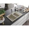 Mexen Gaspar Granitspüle 1,5-fach mit Abtropffläche und Küchenarmatur Flora, beige - 6507-69-670401-07