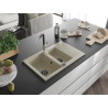 Mexen Gaspar granitspüle 1,5-becken mit abtropfer und küchenarmatur Flora, beige - 6507-69-670401-07-B