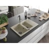 Mexen Gaspar Granitspüle 1,5-Becken mit Abtropffläche und Küchenarmatur Flora, beige - 6507-69-670401-07-B