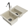 Mexen Gaspar Granitspüle 1,5-Becken mit Abtropffläche und Küchenarmatur Flora, beige - 6507-69-670401-07-B