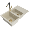 Mexen Gaspar Granitspüle 1,5 Becken mit Abtropffläche und Küchenarmatur Flora, beige - 6507-69-670401-57-G