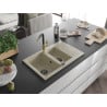 Mexen Gaspar Granitspüle 1,5-Becken mit Abtropffläche und Küchenarmatur Flora, beige - 6507-69-670401-57-B