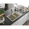 Mexen Gaspar Granitspüle 1,5-Kammer mit Abtropffläche und Küchenarmatur Flora, beige - 6507-69-670401-57-B