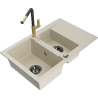 Mexen Gaspar Granitspüle 1,5-Becken mit Abtropffläche und Küchenarmatur Flora, beige - 6507-69-670401-57-B