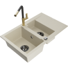 Mexen Gaspar Granitspüle 1,5-Kammer mit Abtropffläche und Küchenarmatur Flora, beige - 6507-69-670401-57-B