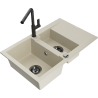 Mexen Gaspar Granitspüle 1,5-becken mit Abtropffläche und Küchenarmatur Flora, beige - 6507-69-670401-70-B