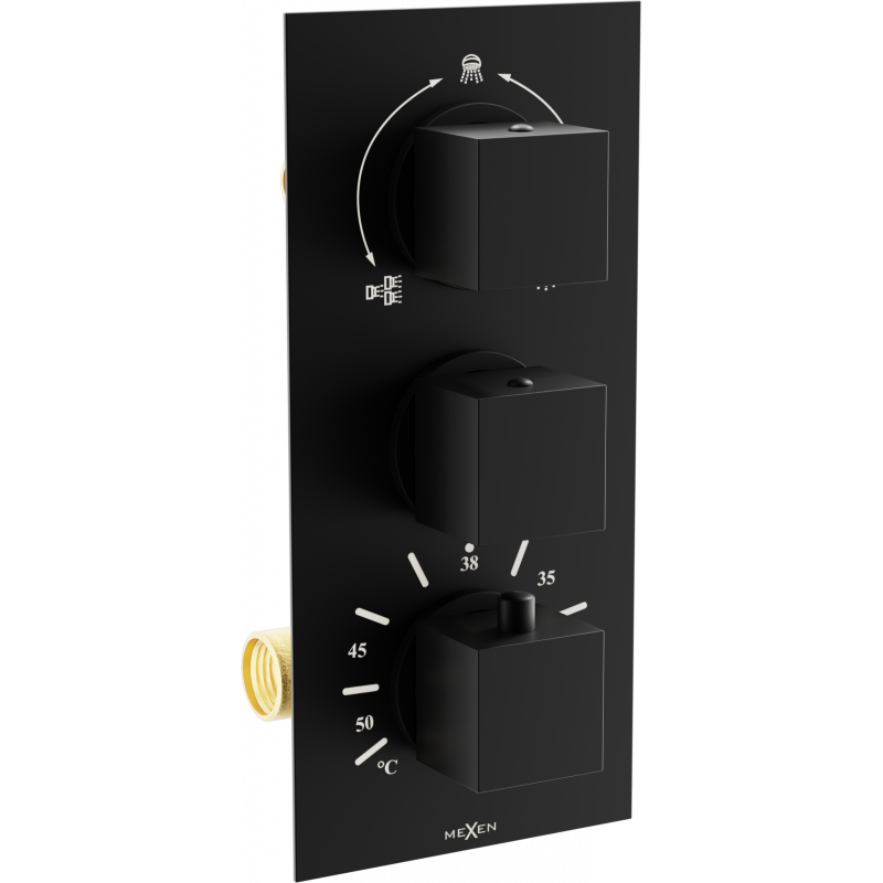 Mexen Cube thermostatische Badewannen-Duscharmatur 3-fach, schwarz - 77503-70