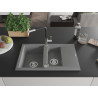 Mexen Gaspar Granitspüle 1,5-Kammer mit Abtropffläche und Küchenarmatur Flora, grau - 6507-71-670401-07