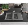 Mexen Gaspar Granitspüle 1,5-Becken mit Abtropffläche und Küchenarmatur Flora, grau - 6507-71-670401-07-B