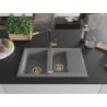 Mexen Gaspar Granitspüle 1,5-Becken mit Abtropffläche und Küchenarmatur Flora, grau - 6507-71-670401-57-G