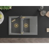 Mexen Gaspar Granitspüle 1,5-Becken mit Abtropffläche und Küchenarmatur Flora, grau - 6507-71-670401-57-G