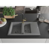 Mexen Gaspar Granitspüle 1,5-Becken mit Abtropffläche und Küchenarmatur Flora, grau - 6507-71-670401-57-B