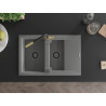 Mexen Gaspar Granitspüle 1,5-Becken mit Abtropffläche und Küchenarmatur Flora, grau - 6507-71-670401-57-B