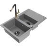 Mexen Gaspar Granitspüle 1,5-Becken mit Abtropffläche und Küchenarmatur Flora, grau - 6507-71-670401-57-B