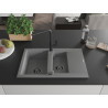 Mexen Gaspar 1,5-fach Spülbecken aus Granit mit Abtropffläche und Küchenarmatur Flora, grau - 6507-71-670401-70-B