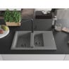 Mexen Gaspar Granitspüle 1,5-Becken mit Abtropffläche und Küchenarmatur Flora, grau - 6507-71-670401-70-B