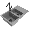Mexen Gaspar Granitspüle 1,5-Becken mit Abtropffläche und Küchenarmatur Flora, grau - 6507-71-670401-70-B