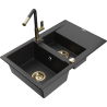 Mexen Gaspar Granitspüle 1,5-Becken mit Abtropfbereich und Küchenarmatur Flora, schwarz/silber - 6507-73-670401-57-G