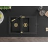 Mexen Gaspar Granitspüle 1,5-Becken mit Abtropfbereich und Küchenarmatur Flora, schwarz/silber - 6507-73-670401-57-G