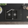 Mexen Gaspar granitspüle 1,5-becken mit abtropffläche und küchenarmatur Flora, schwarz/goldener metalik - 6507-75-670401-00