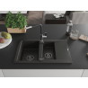 Mexen Gaspar Granitspüle 1,5-Becken mit Abtropffläche und Küchenarmatur Flora, schwarz/gold - 6507-75-670401-07-B