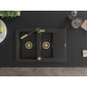 Mexen Gaspar Granitspüle 1,5-Becken mit Abtropffläche und Küchenarmatur Flora, schwarz/gold - 6507-75-670401-57-G