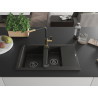 Mexen Gaspar Granitspüle 1,5-Kammern mit Abtropffläche und Küchenarmatur Flora, schwarz/gold - 6507-75-670401-57-B