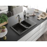 Mexen Gaspar Granitspüle 1,5-Kammern mit Abtropffläche und Küchenarmatur Flora, schwarz/gold - 6507-75-670401-57-B