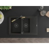 Mexen Gaspar Granitspüle 1,5-Kammern mit Abtropffläche und Küchenarmatur Flora, schwarz/gold - 6507-75-670401-57-B