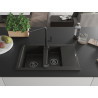 Mexen Gaspar Granitspüle 1,5-Becken mit Abtropffläche und Küchenarmatur Flora, schwarz/gold - 6507-75-670401-70-B