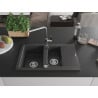 Mexen Gaspar Granitspüle 1,5-fach mit Abtropffläche und Küchenarmatur Flora, schwarz gesprenkelt - 6507-76-670401-00