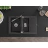 Mexen Gaspar Granitspüle 1,5-Kammer mit Abtropffläche und Küchenarmatur Flora, schwarz gesprenkelt - 6507-76-670401-08