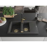 Mexen Gaspar Granitspüle 1,5-becken mit Abtropffläche und Küchenarmatur Flora, schwarz gesprenkelt - 6507-76-670401-57-G