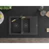 Mexen Gaspar Granitspüle 1,5-Schüssel mit Abtropffläche und Küchenarmatur Flora, schwarz gesprenkelt - 6507-76-670401-57-B