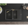 Mexen Gaspar granitspüle 1,5-fach mit abtropffläche und küchenarmatur Flora, schwarz gesprenkelt - 6507-76-670401-75-B