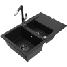 Mexen Gaspar granitspüle 1,5-becken mit abtropffläche und küchenarmatur Flora, schwarz - 6507-77-670401-07-B