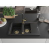 Mexen Gaspar Granitspüle 1,5-schüssig mit Abtropffläche und Küchenarmatur Flora, schwarz - 6507-77-670401-57-G