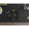 Mexen Gaspar 1,5-Kammer Granitspüle mit Abtropffläche und Küchenarmatur Flora, schwarz - 6507-77-670401-57-B