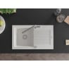 Mexen Pablo Granitspüle 1-becken mit Abtropffläche und Küchenarmatur Flora, weiß - 6510-20-670401-06